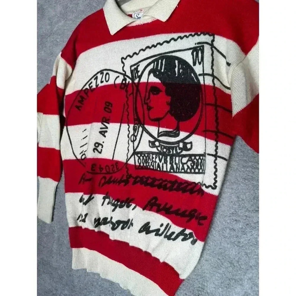 Sweater Bee Women's Vintage Red White Striped Postage Stamp Design - Small - Picture 4 of 8